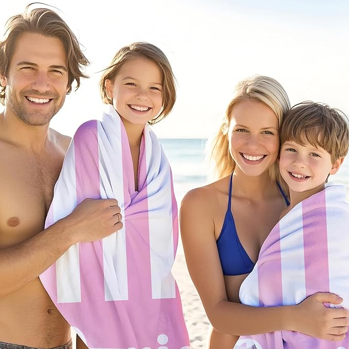 JML Personalized Beach Towel with Name, Custom Cabana Stripe Beach Towel, Customized Microfiber Pool Towel, Quick Dry & Absorbent Swim Towel for Adult,Mother's Day, Birthday, Summer Holiday,Vacation-StrideForce Fitness