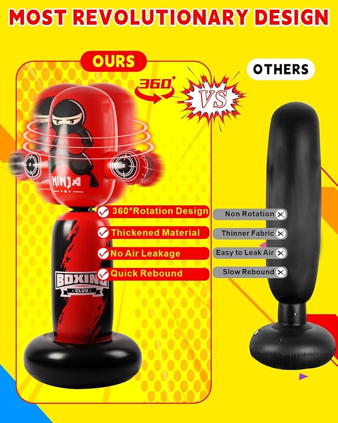 Punching Bag for Kids,New Upgraded 360°Rotating Kids Punching Bag,Inflatable Boxing Bag Toy for Boys Girls, Christmas Birthday Gift for Kids Age 3-12-StrideForce Fitness