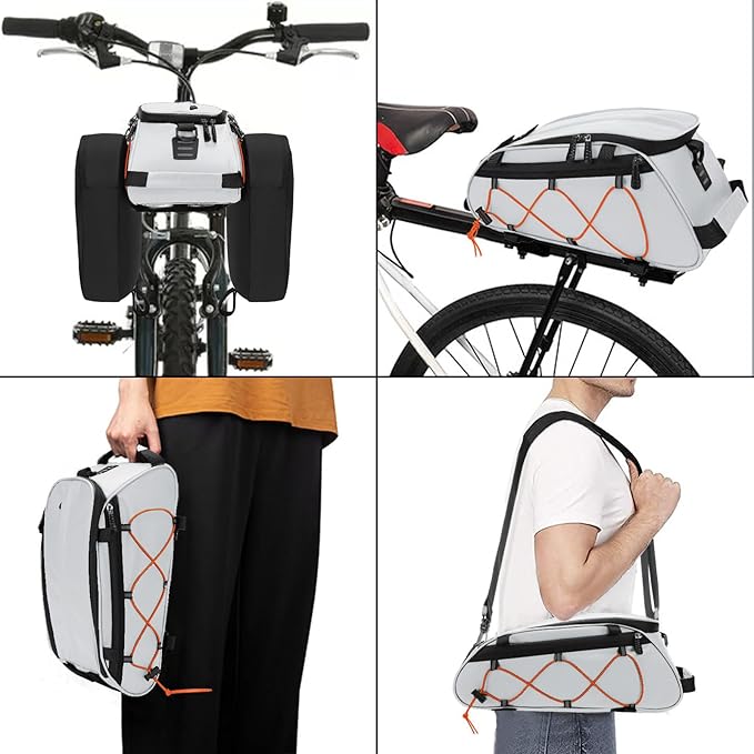 MOSISO Bike Rack Bag with 2 Removable Panniers, Waterproof Bike Trunk Cooler Storage Handbag Insulated Bicycle Rear Seat Pouch, Bicycle Storage Saddle Shoulder Bag Cycling Luggage Pouch, Silver-StrideForce Fitness
