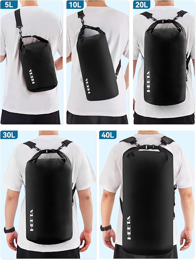HEETA Waterproof Dry Bag for Women Men(Upgraded Version) 5L/10L/20L/30L/40L Roll Top Lightweight Dry Storage Bag Backpack with Emergency Whistle for Travel, Swimming, Boating, Kayaking, Camping, Beach-StrideForce Fitness