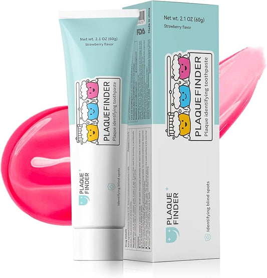 Plaque Disclosing Toothpaste for Kids & Adults, Strawberry Flavor with Fluoride, Fun Oral Health Learning Tool for Ages 3+, See & Clean Plaque in One Step, 2.1 oz