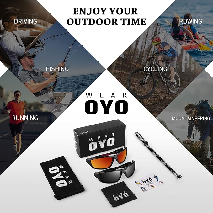 Polarized Sports Sunglasses for Men Women,Fishing Driving Rectangular Goggles UV400 Protection-StrideForce Fitness