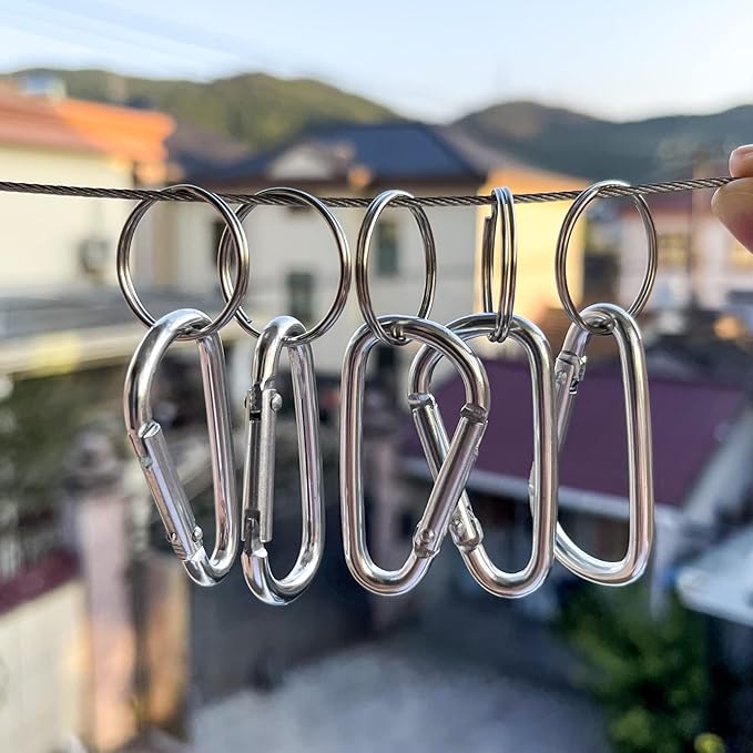 30PCS Aluminum Carabiner Clips, 2" D Shape Spring Snap Hooks Carabiner with 30PCS Keyring Keychain Hook-StrideForce Fitness