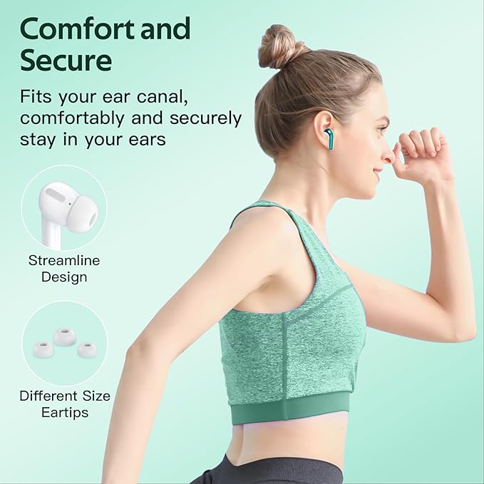 TAGRY 2 Sets X08 Forest Green and Sunset Pink Bluetooth Headphones True Wireless Earbuds 60H Playback Ear Buds with Wireless Charging Case in-Ear Earbuds with Mic-StrideForce Fitness