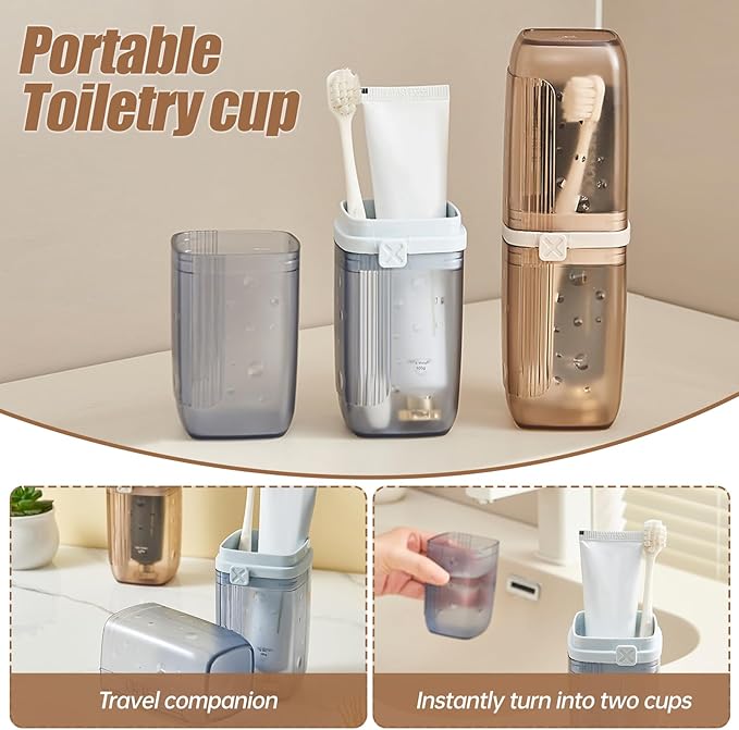 Travel Toothbrush Case & Holder - 2-in-1 Portable Toothbrush Organizer with Cover, Electric Toothbrush Travel case - Toothbrush Holders Travel Case for Camping, Business Trips, Dorm (Light Brown)