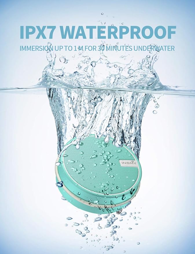 INSMY C12 IPX7 Waterproof Shower Bluetooth Speaker, Portable Small Speaker, Speakers Bluetooth Wireless Loud Clear Sound Support TF Card Suction Cup for Outdoor Kayak Canoe Beach Gift (Mint)-StrideForce Fitness