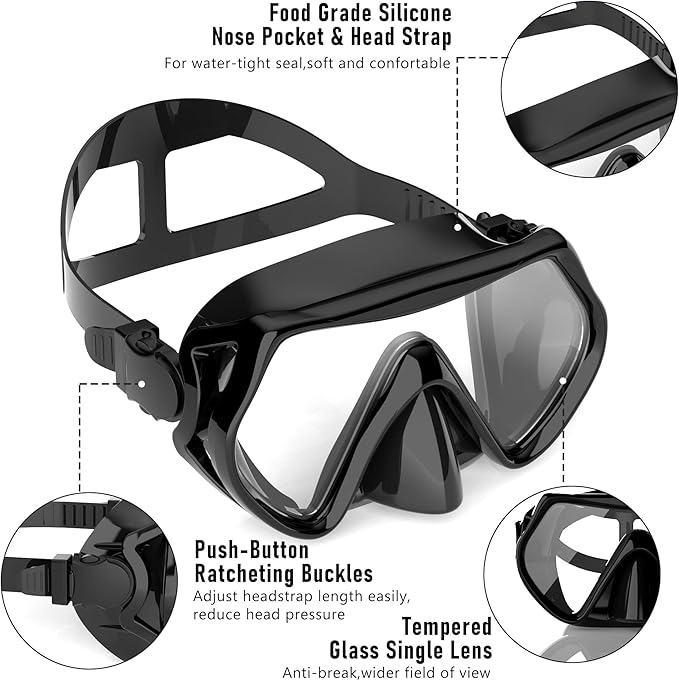 Snorkeling Gear, Dry Snorkel Set180° Panoramic Wide View,Anti-Fog Scuba Diving Mask, Professional Snorkeling Gear for Free Breathing, Swimming, Diving-StrideForce Fitness