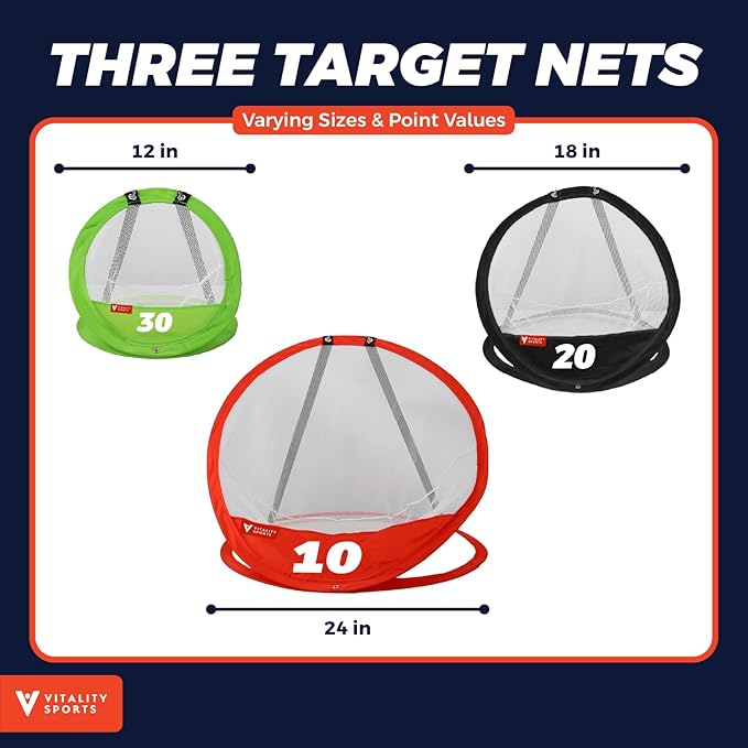 Vitality Sports Golf Chipping Net, 3PCS Pop-Up Golf Practice Net for Backyard, Indoor Outdoor Chipping Game with 3 Targets, 1 Hitting Mat, 20 Balls, Tee Box, Golf Gift for Men-StrideForce Fitness