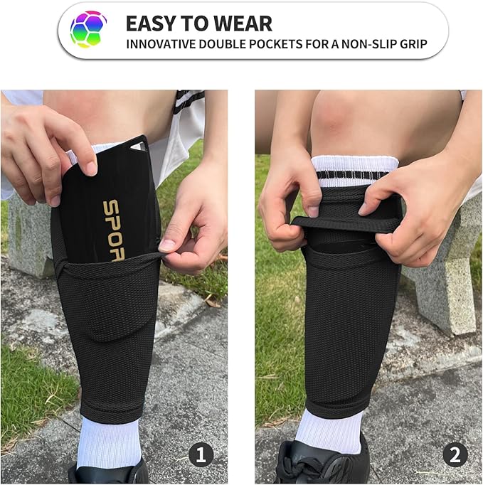Kids Youth Soccer Shin Guards with Sleeves, Slip in Shinguards Soccer Shin Pads for 3-15 Years Old Boys Girls Child Teens-StrideForce Fitness