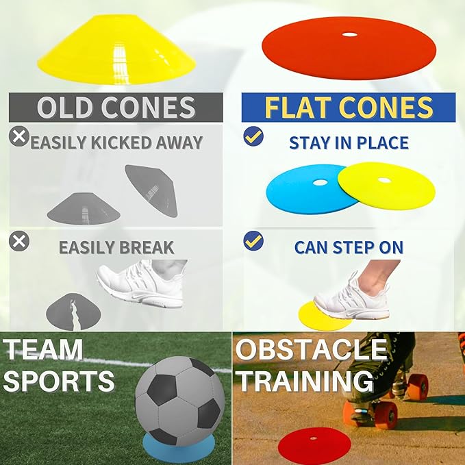 LEZER 6 Inch 8 Inch Flat Cones, Spot Markers, Soccer Cones, Field Court Markers, Sit Spots, Flat Discs, Soccer Training Equipment, Agility Practice, Football, Made in Taiwan-StrideForce Fitness