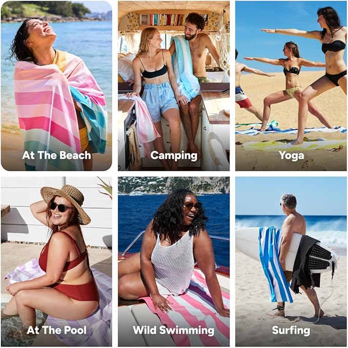 Dock & Bay Kid's Towel - for Beach Use - Quick Dry, Sand Free - Compact, Lightweight - 100% Recycled - Includes Bag - Coastal Candy, Large (160x90cm, 63x35)-StrideForce Fitness