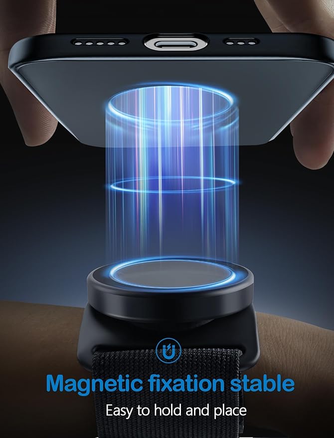 TOPGO [2 Generation Upgrad] Running Phone Holder for iPhone [360° Rotatable & Built-in Retractable Rope] Magnetic Wrist Phone Holder, Magsafe Armband for iPhone 17 Pro and Android (Black, 2 Straps)-StrideForce Fitness