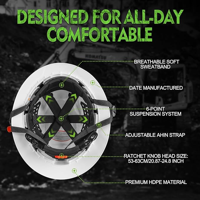 GREEN DEVIL Matrix Full Brim Hard Hat with Headlight Vented Construction Safety Helmet OSHA Approved Cascos De Construccion Work Hardhat for Men&Women-StrideForce Fitness