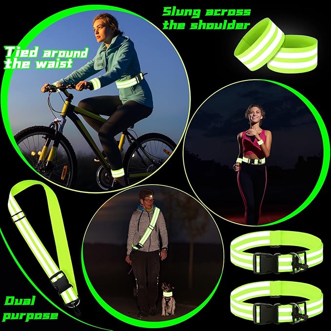 Saintrygo 6 Pcs Reflective Sash for Walking at Night Reflective Strap Arm Band High Visibility Belt Safety Ankle Strap for Visibility Vest Clothing Running Gear-StrideForce Fitness