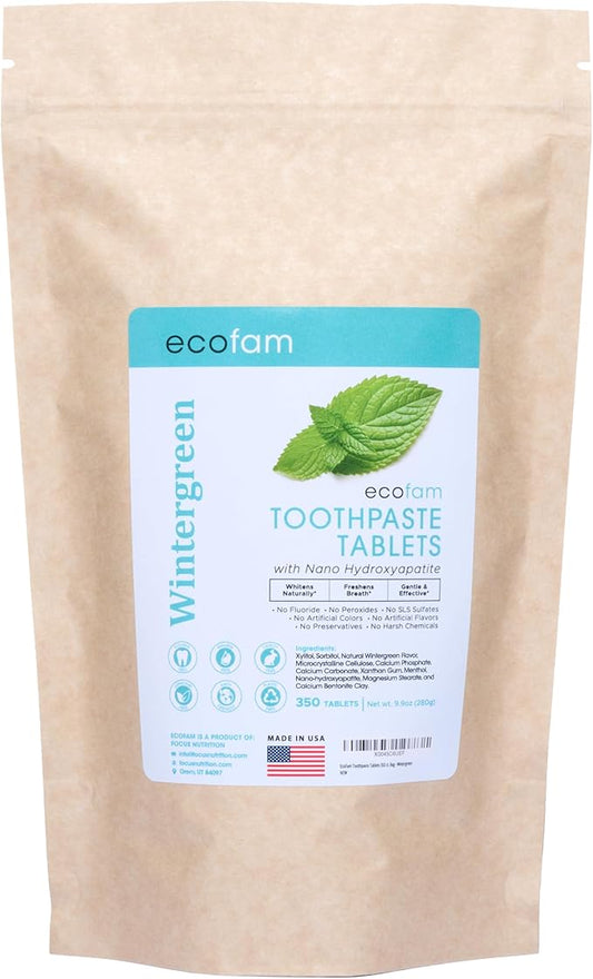 Toothpaste Tablets – Wintergreen | Nano Hydroxyapatite Toothpaste Tablets Chewable | Fluoride Free l 350 Tabs