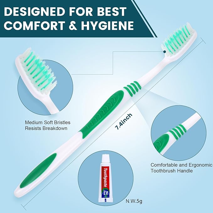 Navona 50 PCS Disposable Toothbrush with Toothpaste Bulk, Travel Toothpaste, Bulk Toothpastes, Individually Wrapped Bulk Toothbrush, Ergonomics Handle,Medium Soft Bristle, Perfect for Travel, Hotel