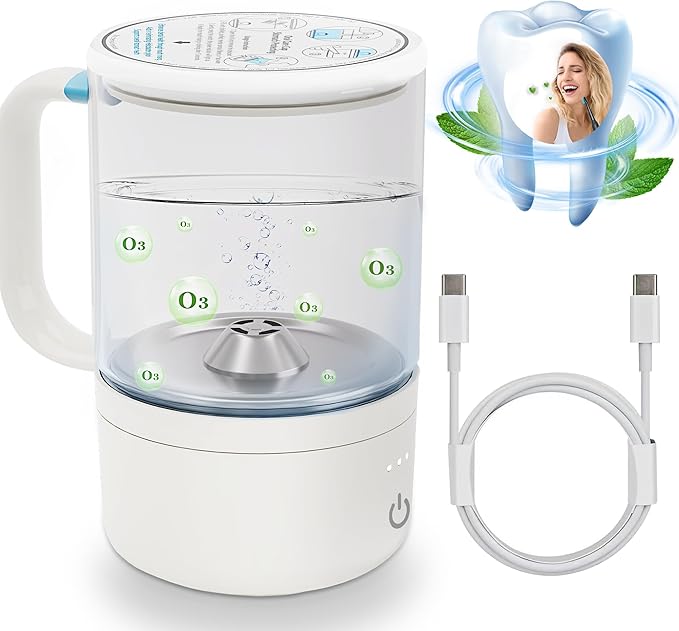 Ozone Hydrogen Water Cup – O3 Generator, 11oz Automatic Electrolytic for ozone water Oral Care, Fresh Breath, Teeth Brushing & Flushing, Multi-functional Purified Mouthwash Cup Healthy partner