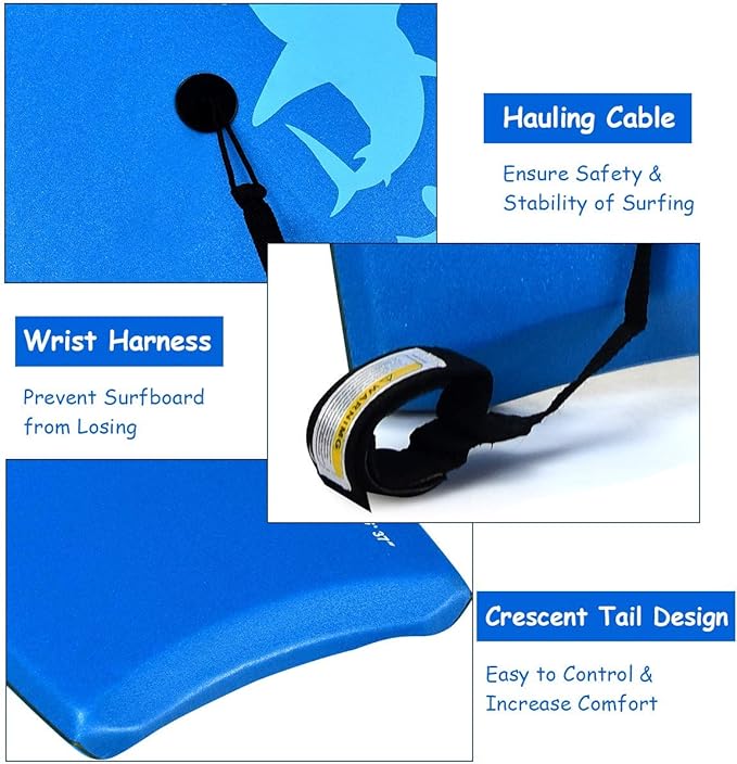 Goplus 41''/37''/33'' Lightweight Body Board for Beach, Surf Board with EPS Core, XPE Deck, HDPE Slick Bottom, Wrist Leash, Bodyboard for Kids Adults Surfing-StrideForce Fitness