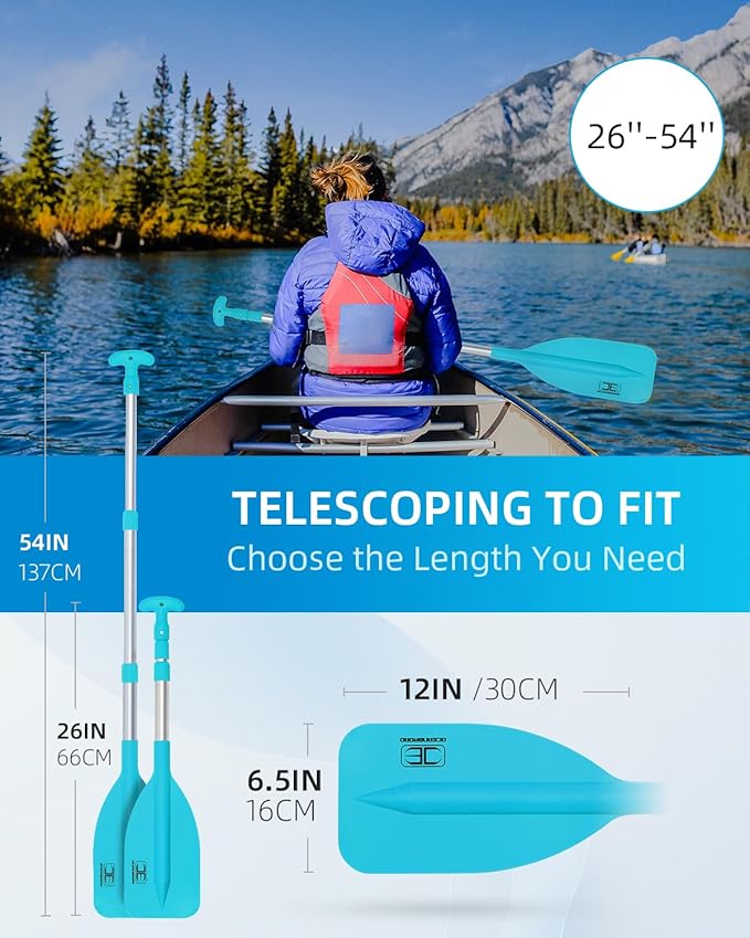 OCEANBROAD Telescoping Emergency Paddle 21''-42''（Assembling Required）/26''-54'' Aluminium Shaft for Kayaking Boating Canoeing River Tubing-StrideForce Fitness