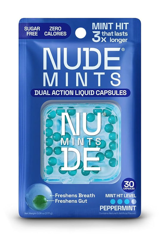 NUDE MINTS | Dual Action Liquid Capsules | Mouth Watering Mint - Lasts 3X Longer - 3X Stronger - Extreme Bad Breath Treatment For Adults - Sugar Free, 0 Calorie - Peppermint - 10 Pack - 300 Capsules