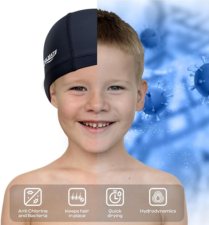COOLMATE Fabric Swim Cap for Adult Women Men Kid 3 4 6 8 14 16, Silicone Water Resistant Layer, Cloth Swim Cap Gifts for Swimmers, Lightweight for Pool, Lap Swimming (1 pc)-StrideForce Fitness