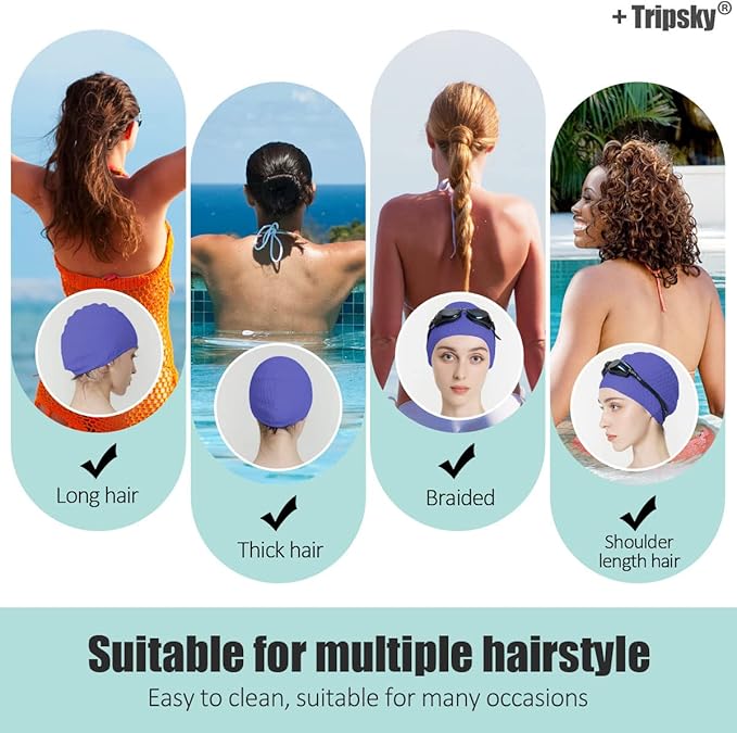 Tripsky Silicone Swim Cap,Comfortable Bathing Cap Ideal for Curly Short Medium Long Hair, Swimming Cap for Women and Men, Shower Caps Keep Hairstyle Unchanged…-StrideForce Fitness