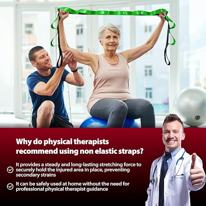 Stretching Strap with 10 Loops-Yoga Strap for Physical Therapy,Home Workout,Pilate & Flexibility Training,Non Elastic Exercise Stretch Band for Hamstring,Leg Stretcher Belt,Flexibility Fascia-StrideForce Fitness