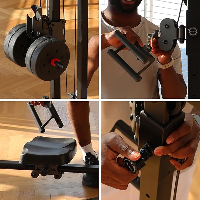 TOUSAINS Cable Machine Home Gym, 330 Lbs Plates Loaded Cable Crossover Machine, 2 in 1 Functional Trainer with Rowing Machine, Space Saving Design for Home Gym-StrideForce Fitness