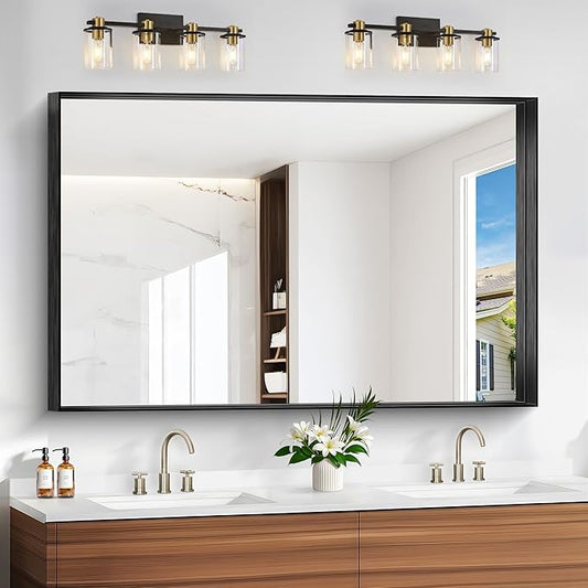 Black Bathroom Mirror, 36x55 Inch Rectangular Deep Frame Mirror, Large Wall Mounted Bathroom Vanity Mirror Over Sink for Bedroom,Restroom, Living Room, Hangs Vertically or Horizontally-StrideForce Fitness