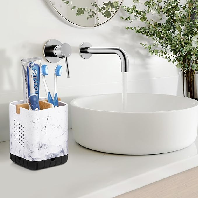Boperzi Electric Toothbrush Holders for Bathroom Countertop, Detachable Toothbrush and Razor Holder Drainage for Shower, Kids Toothbrush and Toothpaste Holder, 3 Slots Bamboo Toothbrush Organizer