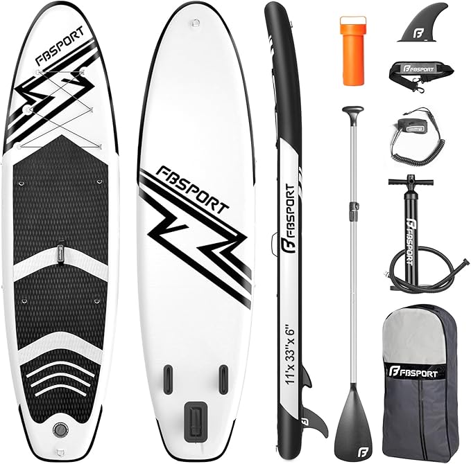 FBSPORT 11' Premium Stand Up Paddle Board, Yoga Board with Durable SUP Accessories & Carry Bag | Wide Stance, Surf Control, Non-Slip Deck, Leash, Paddle and Pump for Youth & Adult-StrideForce Fitness