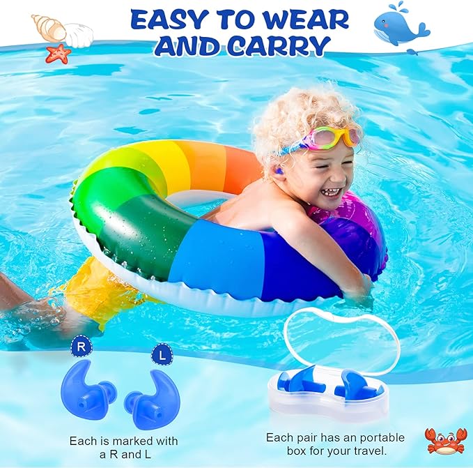 Hearprotek Swimming Ear Plugs, 3 Pairs Soft Waterproof Reusable Earplugs for Swimming Showering Bathing and Other Water Sports Suitable for 6+ Kids(Blue/Orange/Purple)-StrideForce Fitness