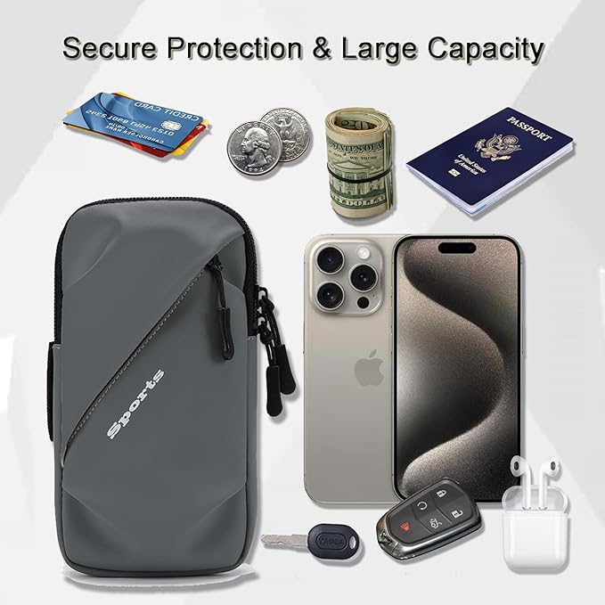 Cell Phone Armbands Running Phone Holder Armband, Shoulder Holster Phone Purse Crossbody Bag Pouch (Gray)-StrideForce Fitness