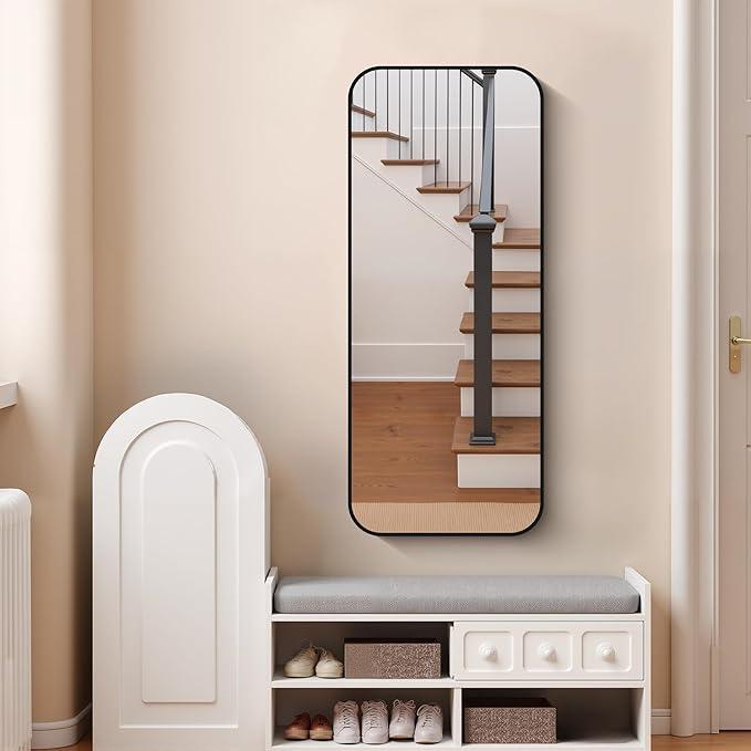 FORBATH Bathroom Mirror 20" x 48", Rectangle Black Bathroom Mirror with Black Aluminum Frame Rounded Corner, Wall Mounted Mirror for Bedroom Entryway Living Room-StrideForce Fitness