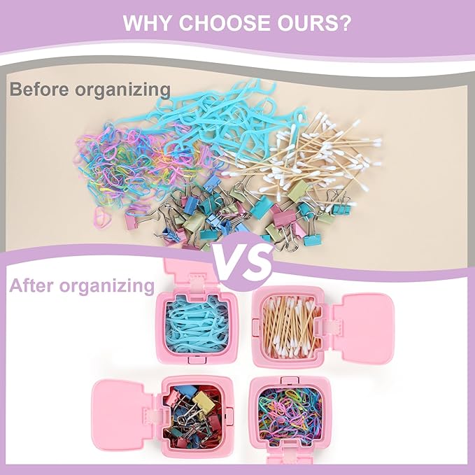 JGB 2 Packs Floss Pick Holder Container With One-Touch Opening, Quick Refill For Qtip, Cotton Swabs, Balls, Pads - Reusable Square Dispenser Box For Home, Hotel, Office Organizers and Storage - Pink