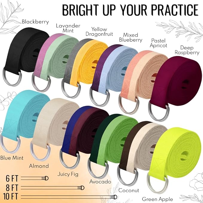 TECEUM Yoga Strap & Mat Strap – 2 IN 1 – Cotton – 6 ft 8 ft 10 ft (30+ colors) – Adjustable Non-Slip Belt for Yoga, Pilates, Stretching, Physical Therapy, Fitness & Home Workout – For Carrying Mats-StrideForce Fitness