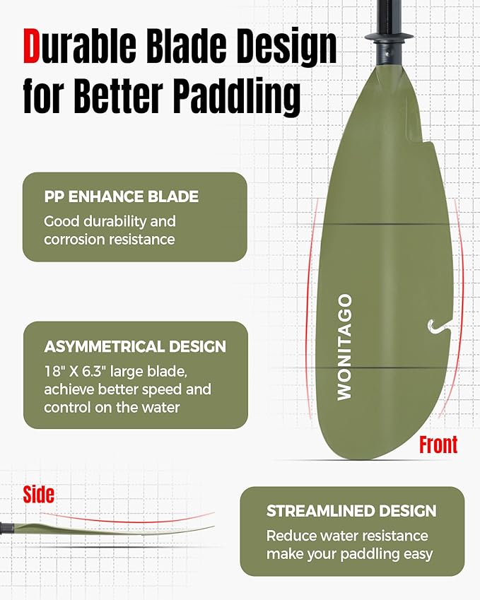 Angler Kayak Paddle with Fiberglass Shaft and Plastic Blade, Floating Adjustable Fihsing Kayak Oar, 220-240 cm/86-94", 240-260 cm/94-102", 260-280 cm/102-110"-StrideForce Fitness