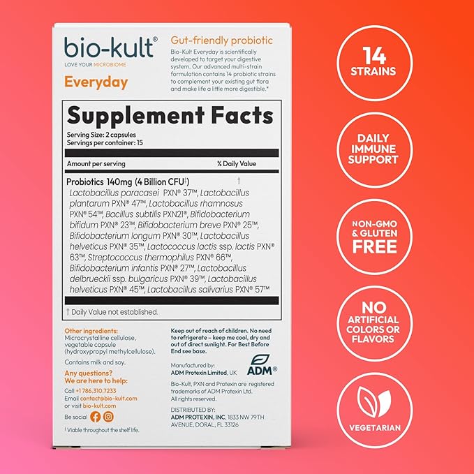 Bio-Kult Gut Health Probiotic Supplement, 14 Strains, Probiotics for Women & Men, Immune Support, Digestive Health, Shelf-Stable, Non-GMO and Gluten-Free, Capsules, 30 Count (Pack of 1)-StrideForce Fitness