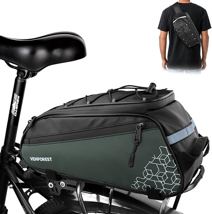 Bike Rear Rack Bag,9L PVC Waterproof Bike Trunk Bag for Road and Mountain Bikes,Bicycle Rear Seat Bag with Rain Cover Bike Saddle Bag for Cycling Trip (Brown green)-StrideForce Fitness