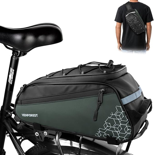 Bike Rear Rack Bag,9L PVC Waterproof Bike Trunk Bag for Road and Mountain Bikes,Bicycle Rear Seat Bag with Rain Cover Bike Saddle Bag for Cycling Trip (Brown green)-StrideForce Fitness