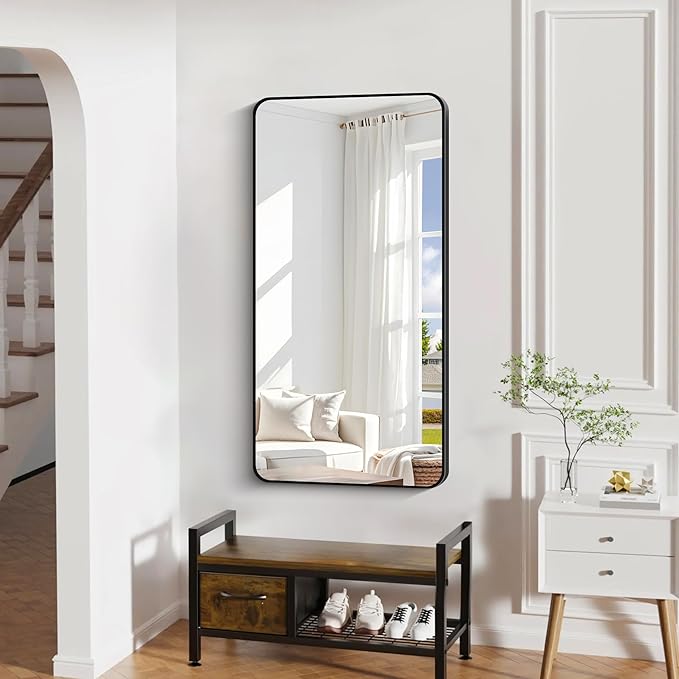 24" x 48"Bathroom Mirror, Matte Black Wall Mirror with Metal Frame, Decorative Rectangular Vanity Mirror for Bedroom Bathroom Living Room Entryway (Horizontal/Vertical)-StrideForce Fitness