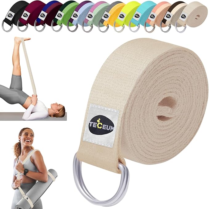 TECEUM Yoga Strap & Mat Strap – 2 IN 1 – Cotton – 6 ft 8 ft 10 ft (30+ colors) – Adjustable Non-Slip Belt for Yoga, Pilates, Stretching, Physical Therapy, Fitness & Home Workout – For Carrying Mats-StrideForce Fitness