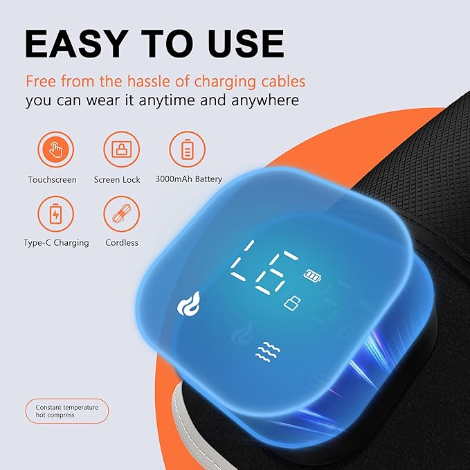 RAYOCON Red Light Therapy for Knee:Knee Massager with 6 Heat and 5 Vibration Infrared Red Light Therapy for Body Pain Relief Cordless Rechargeable Infrared Light Therapy Heated Knee Brace-StrideForce Fitness