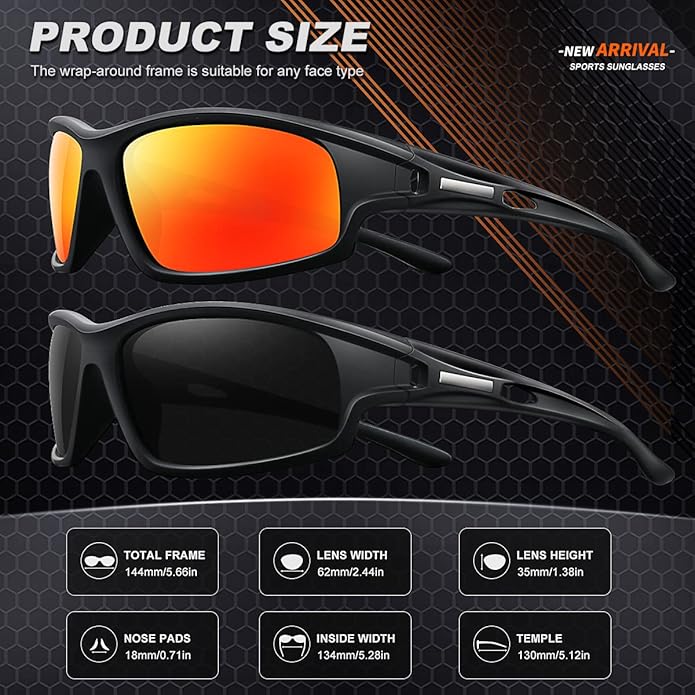 Polarized Sports Sunglasses for Men 100% UV Protection Wrap Around Unbreakable Sun Glasses for Fishing Driving-StrideForce Fitness