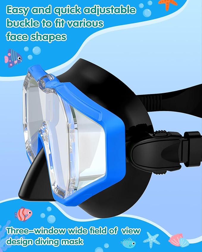 W WSTOO Kids Swim Goggles with Nose Cover,Snorkel Diving Swimming Mask for Youth 5-15,HD 3-Window Wide Vision Anti-Shattered Lens Anti-Fog&Leak-StrideForce Fitness
