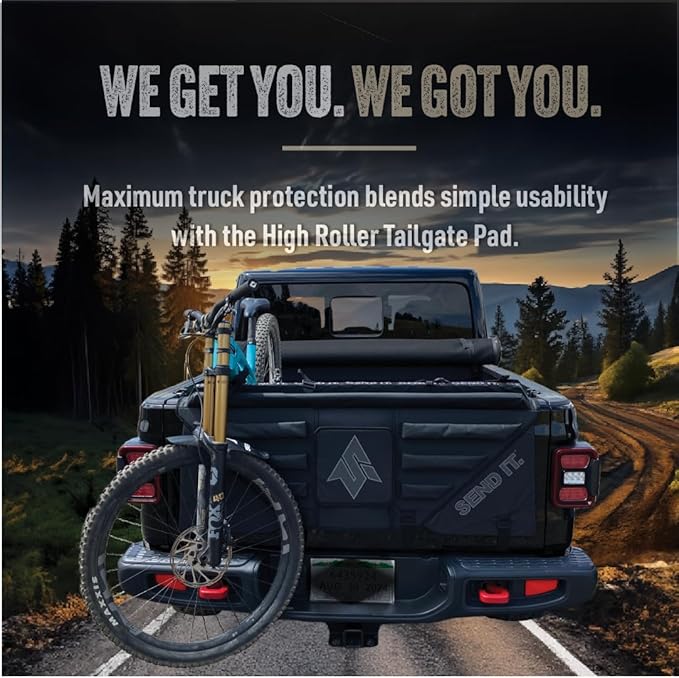 Send It. High Roller Tailgate Bike Pad V2 – Tailgate Pads for Trucks – Truck Bike Pad – Accessories for Mountain Bikers, BMX Bikes, Ebikes & More (Compact)-StrideForce Fitness