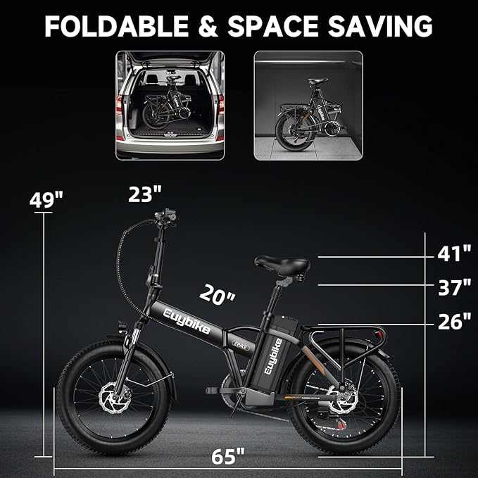 1000W Folding Electric Bike, 48V 20AH Large Removable Battery E Bike, 30+MPH, 80 Miles Max Range, 20" Fat Tire Electric Bike for Adults, Adult Electric Bicycles for Commute Beach Snow-StrideForce Fitness