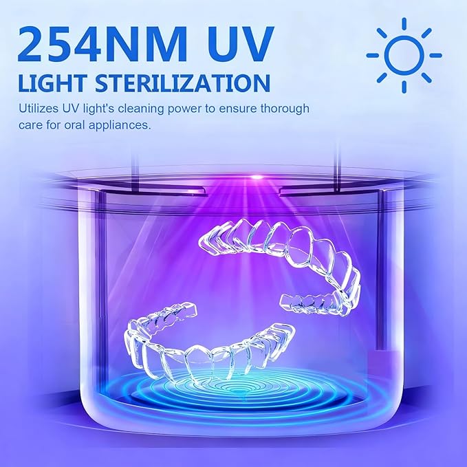 Dental Ultrasonic Retainer Cleaner Machine - Dental Cleaning Pod for Denture, Mouth Guard, Aligner, Night Guard, Braces, Toothbrush Heads, Jewelry, 45kHz Sonic Cleaner with Digital Timer & 200ML