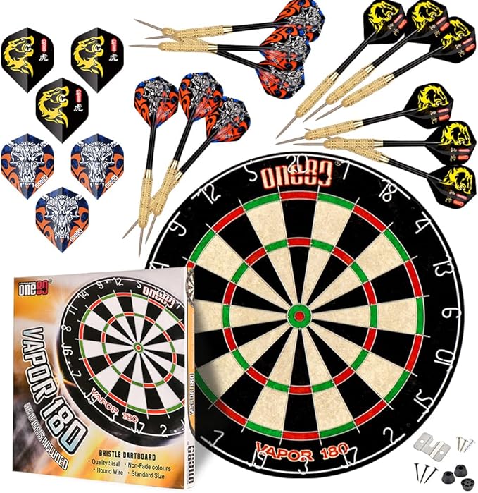 Vapor 180 Bristle Dartboard Staple Free Bullseye Steeltip Darts Extra Flights-StrideForce Fitness