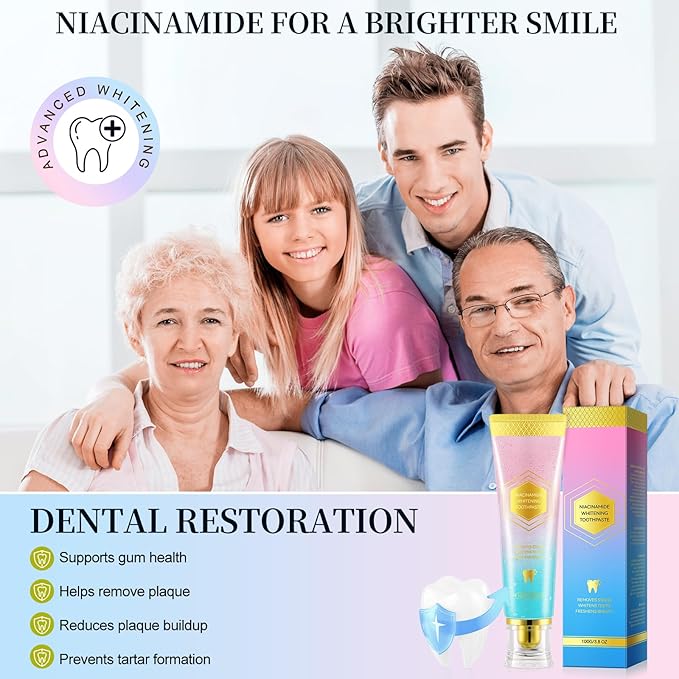 Niacinamide Whitening Toothpaste,100g Niacinamide Toothpaste to Fresh Breath, Sensitive Teeth Safe, Stain Removal & Gum Care for Coffee/Tea/Smokers (200 G)
